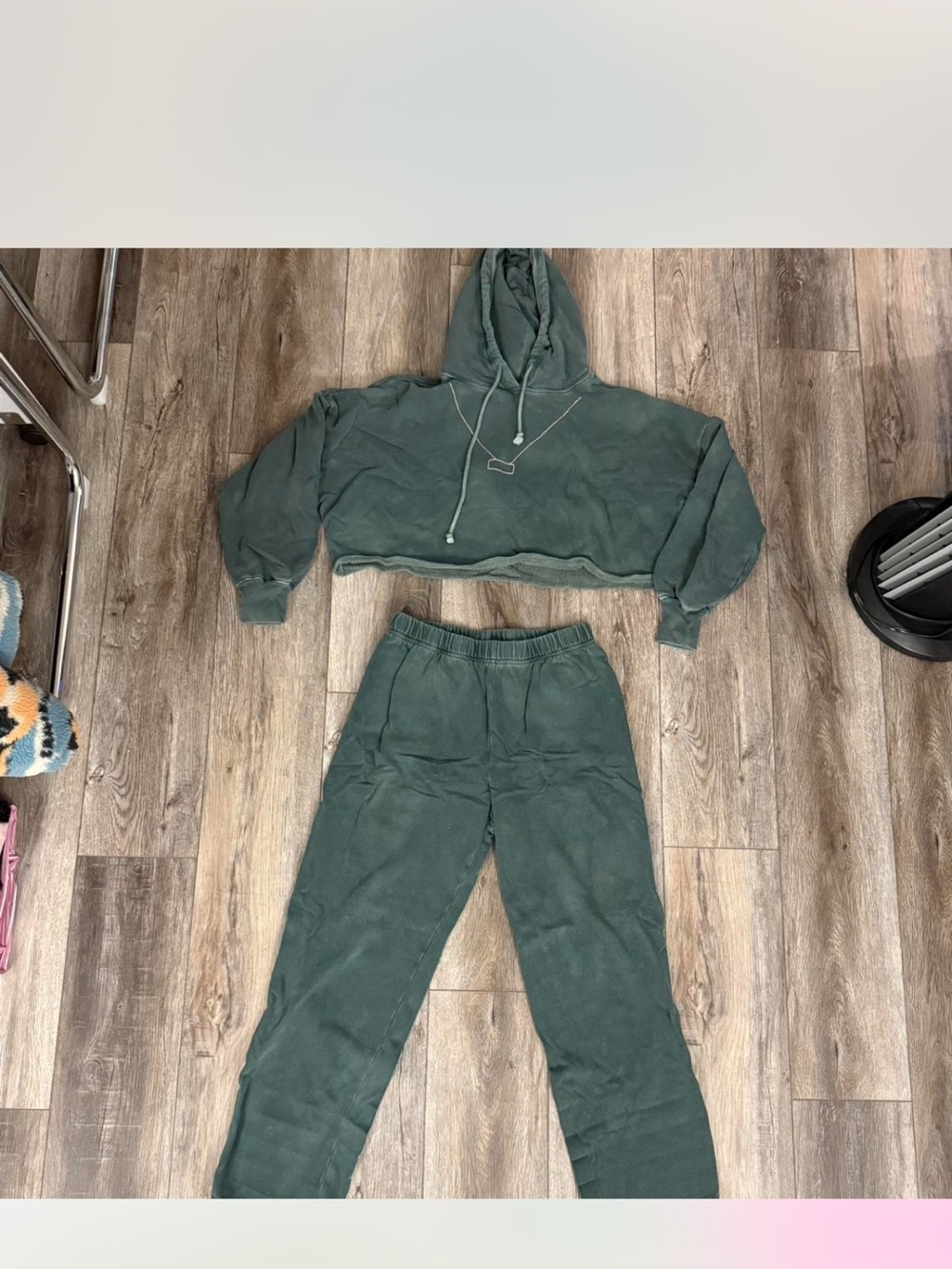HANDMADE Green Cropped Hoodie & Jogger Set